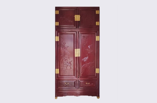 安顺高端中式家居装修深红色纯实木衣柜
